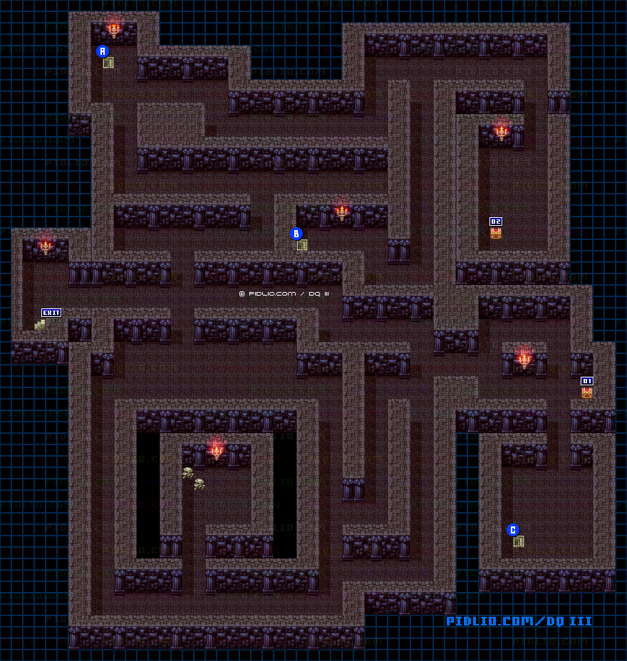 岩山の洞窟・地下1階のマップ画像 ／ SFC版ドラゴンクエスト3攻略 ─ pidlio.com