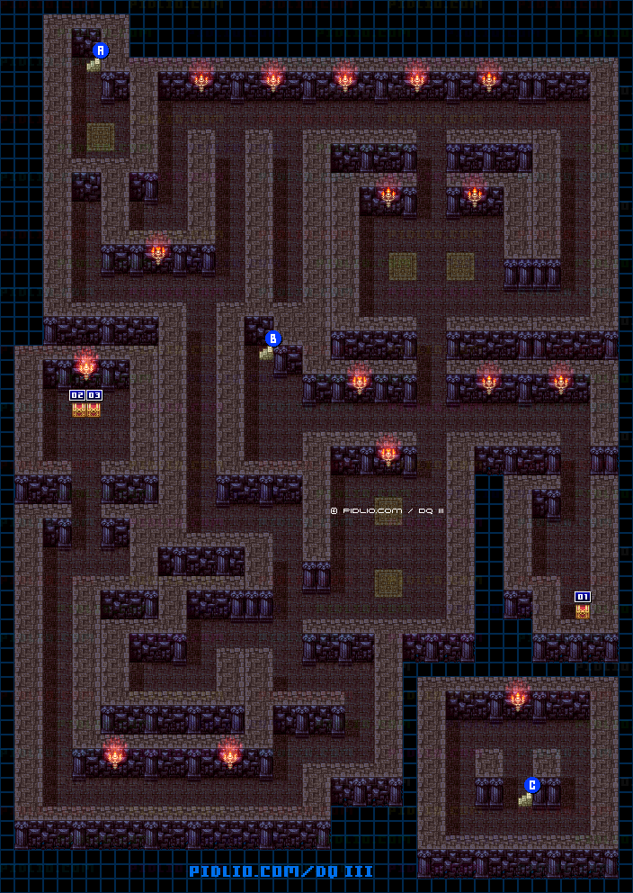 岩山の洞窟・地下2階のマップ画像 ／ SFC版ドラゴンクエスト3攻略 ─ pidlio.com