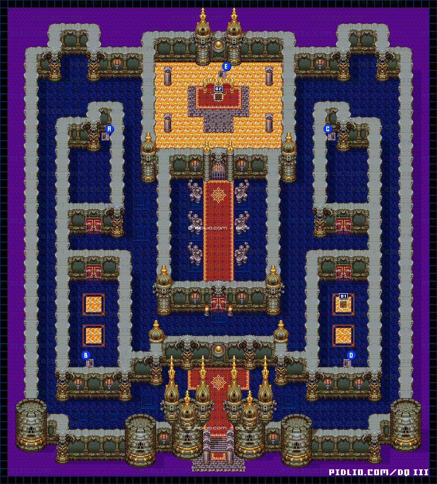 ゾーマの城・1階のマップ画像 ／ SFC版ドラゴンクエスト3攻略 ─ pidlio.com