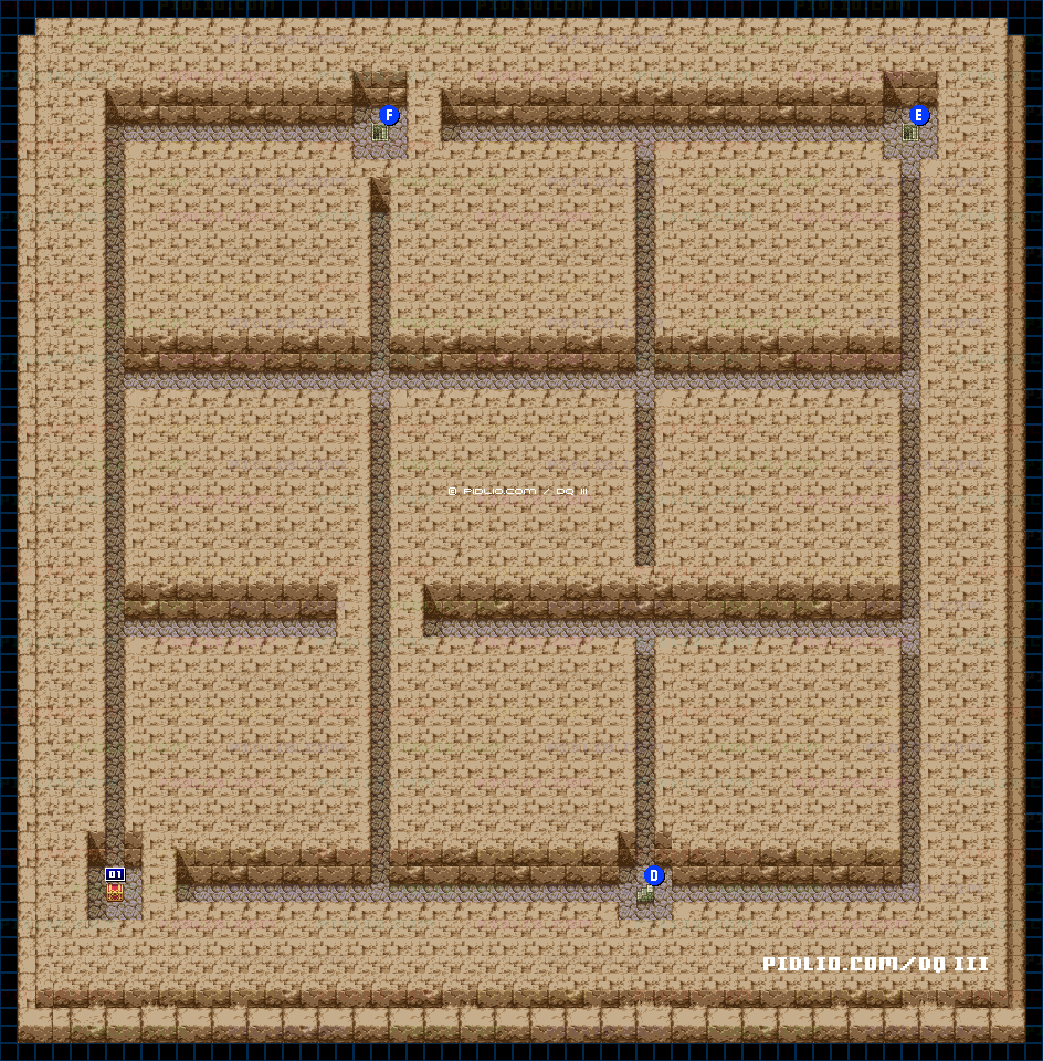 隠しダンジョン前半（天界の洞窟）・第4フロアのマップ画像 ／ SFC版ドラゴンクエスト3攻略 ─ pidlio.com