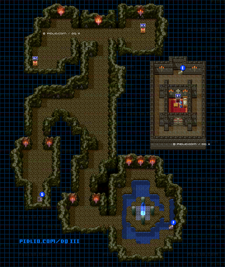 隠しダンジョン前半（天界の洞窟）・第5フロアのマップ画像 ／ SFC版ドラゴンクエスト3攻略 ─ pidlio.com