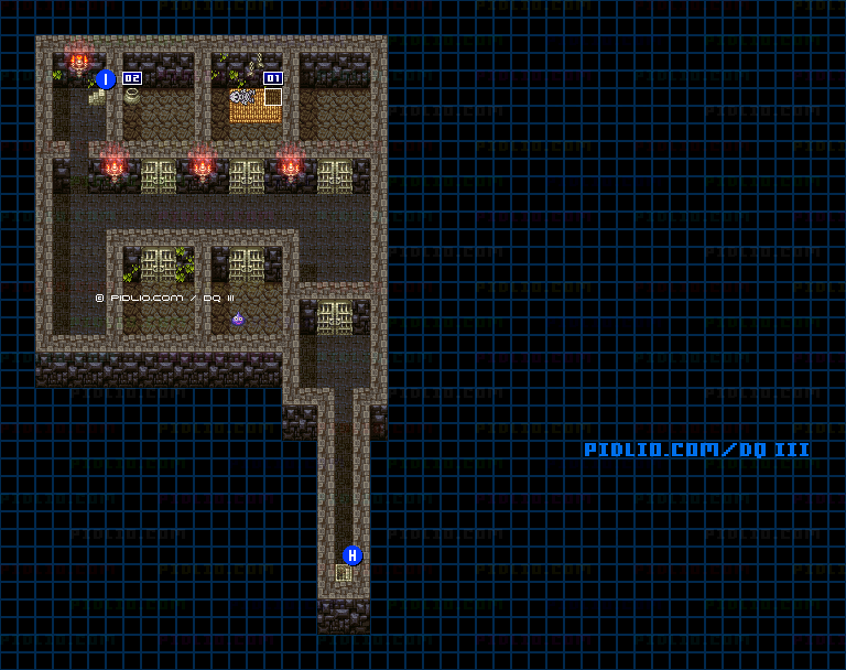 隠しダンジョン前半（天界の洞窟）・第7フロアのマップ画像 ／ SFC版ドラゴンクエスト3攻略 ─ pidlio.com