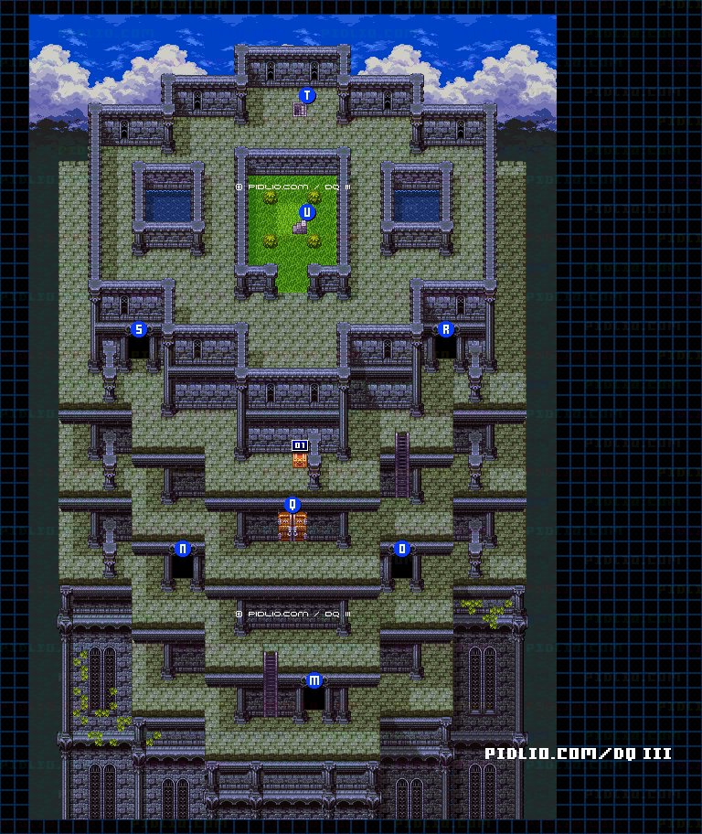 隠しダンジョン後半（天界の塔）外観のマップ画像 ／ SFC版ドラゴンクエスト3攻略 ─ pidlio.com