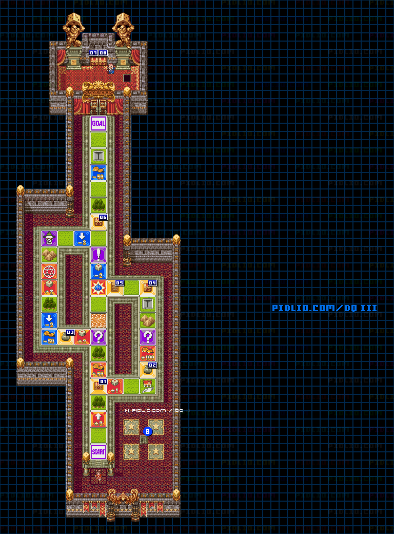 第1のすごろく場・2階すごろく場フロアのマップ画像 ／ SFC版ドラゴンクエスト3攻略 ─ pidlio.com