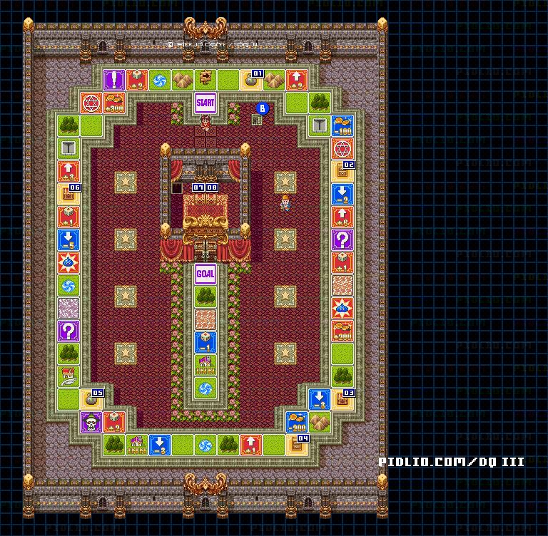 第2のすごろく場・2階すごろく場フロアのマップ画像 ／ SFC版ドラゴンクエスト3攻略 ─ pidlio.com