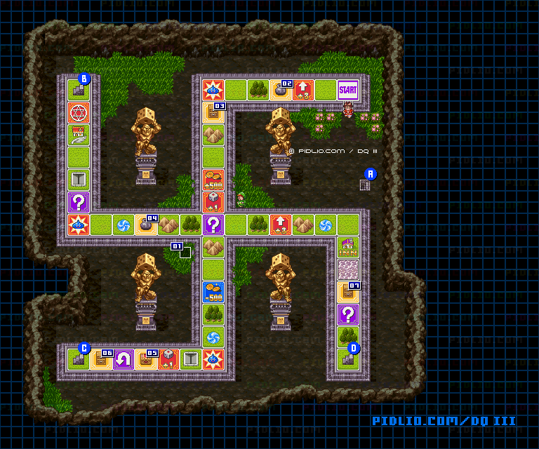 第3のすごろく場・2階すごろく場フロア1のマップ画像 ／ SFC版ドラゴンクエスト3攻略 ─ pidlio.com