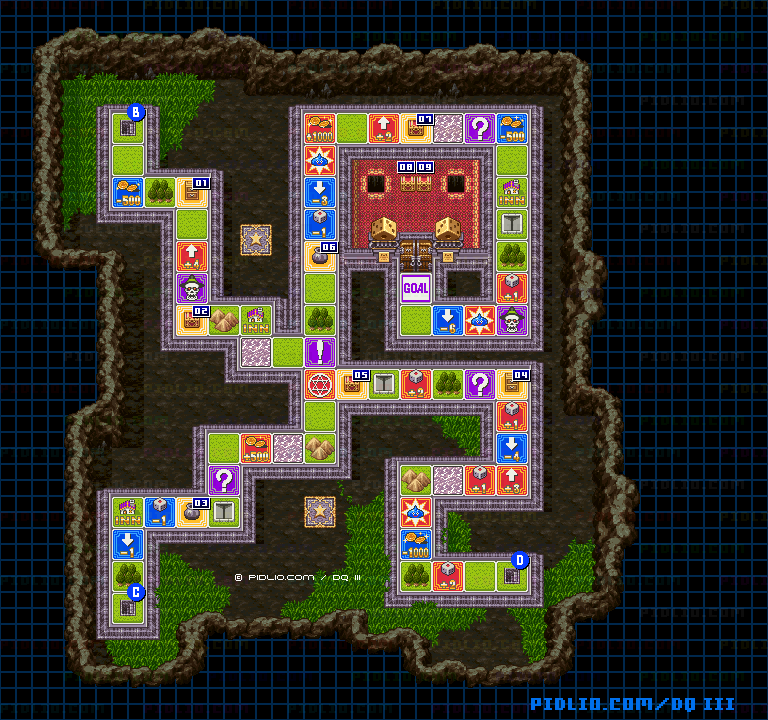 第3のすごろく場・3階すごろく場フロア2のマップ画像 ／ SFC版ドラゴンクエスト3攻略 ─ pidlio.com