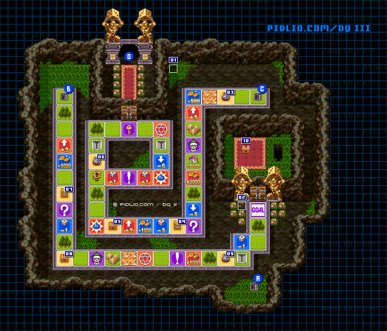 第4のすごろく場・2階すごろく場フロア2のマップ画像 ／ SFC版ドラゴンクエスト3攻略 ─ pidlio.com