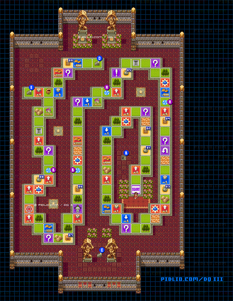 第5のすごろく場・2階すごろく場フロア1のマップ画像 ／ SFC版ドラゴンクエスト3攻略 ─ pidlio.com