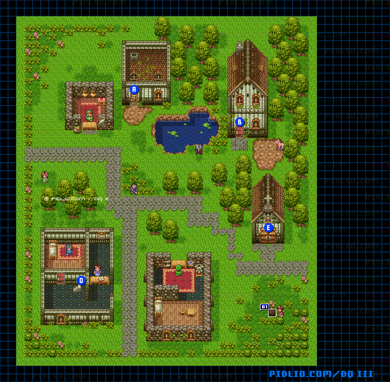 レーべの村・屋外のマップ画像 ／ SFC版ドラゴンクエスト3攻略 ─ pidlio.com