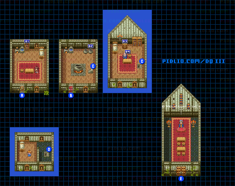 レーべの村・屋内のマップ画像 ／ SFC版ドラゴンクエスト3攻略 ─ pidlio.com