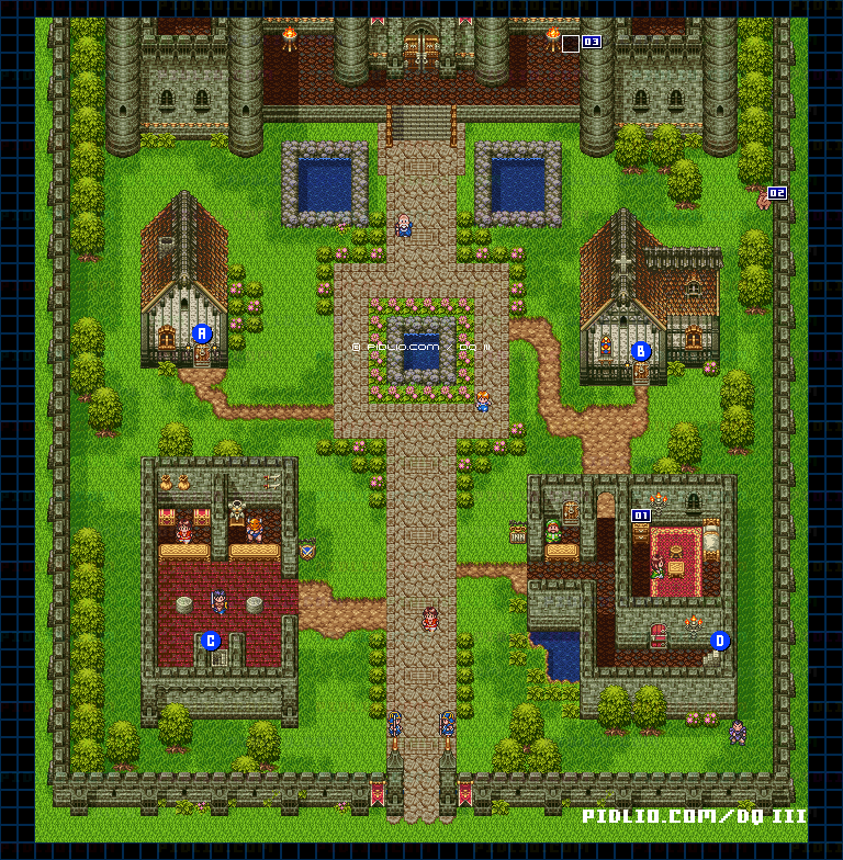 ロマリア城下町・屋外のマップ画像 ／ SFC版ドラゴンクエスト3攻略 ─ pidlio.com