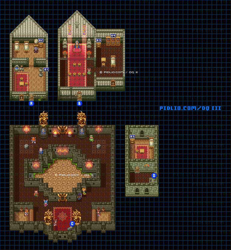 ロマリア城下町・屋内のマップ画像 ／ SFC版ドラゴンクエスト3攻略 ─ pidlio.com