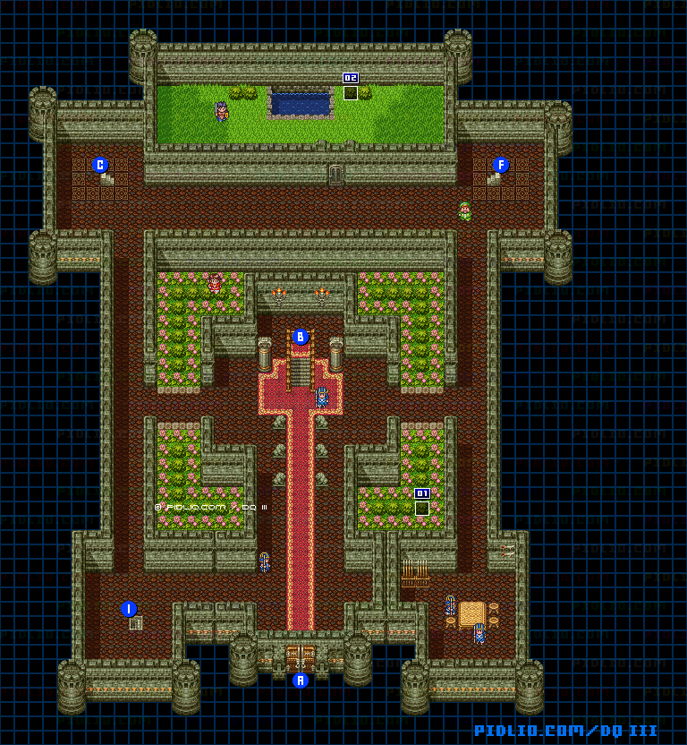 ロマリア城・城内1階のマップ画像 ／ SFC版ドラゴンクエスト3攻略 ─ pidlio.com