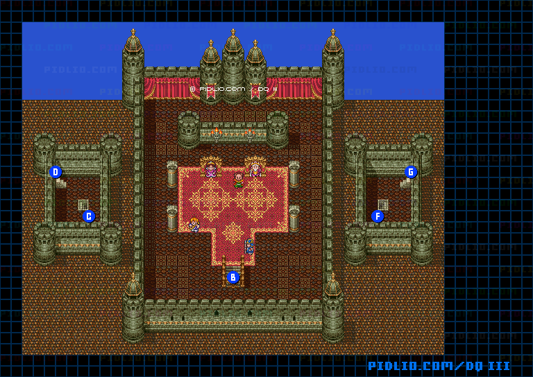 ロマリア城・城内2階のマップ画像 ／ SFC版ドラゴンクエスト3攻略 ─ pidlio.com