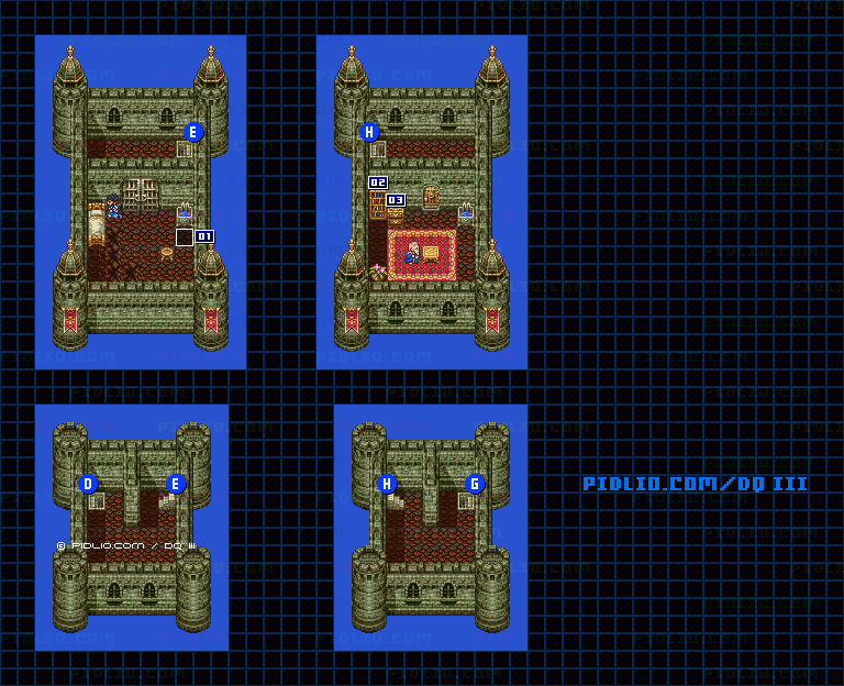 ロマリア城・東西の塔のマップ画像 ／ SFC版ドラゴンクエスト3攻略 ─ pidlio.com