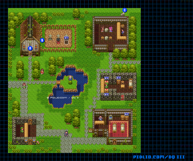 カザーブの村・屋外のマップ画像 ／ SFC版ドラゴンクエスト3攻略 ─ pidlio.com
