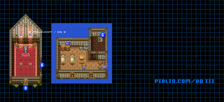 カザーブの村・屋内のマップ画像 ／ SFC版ドラゴンクエスト3攻略 ─ pidlio.com