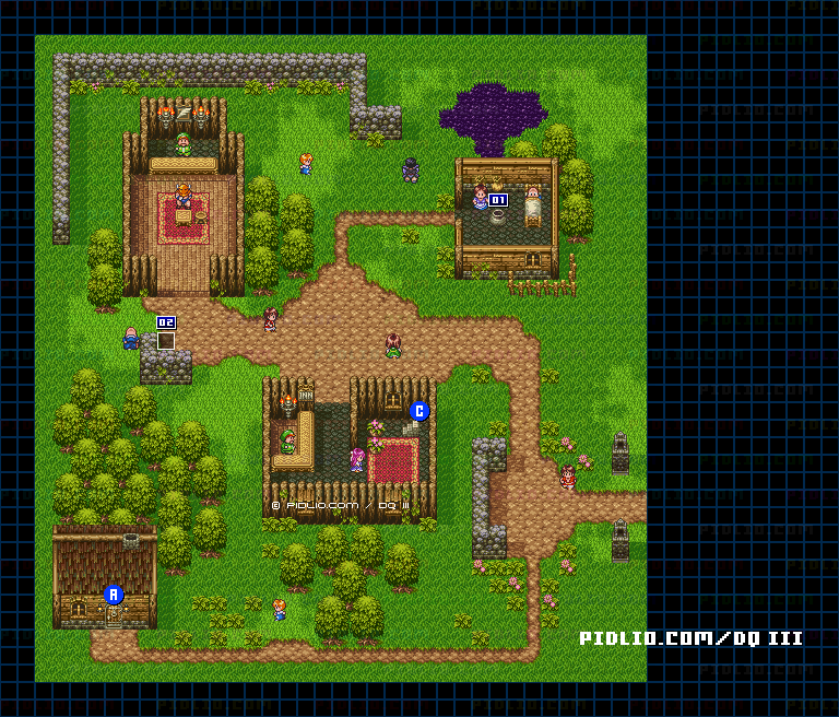 ノアニールの村・屋外のマップ画像 ／ SFC版ドラゴンクエスト3攻略 ─ pidlio.com
