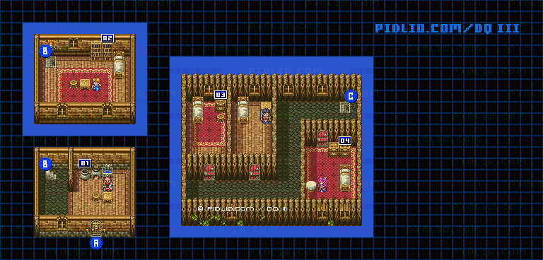 ノアニールの村・屋内のマップ画像 ／ SFC版ドラゴンクエスト3攻略 ─ pidlio.com