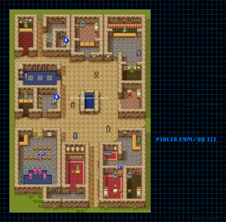 アッサラームの町・屋外のマップ画像 ／ SFC版ドラゴンクエスト3攻略 ─ pidlio.com