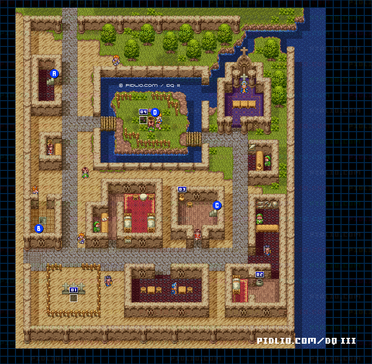 イシス城下町・屋外のマップ画像 ／ SFC版ドラゴンクエスト3攻略 ─ pidlio.com