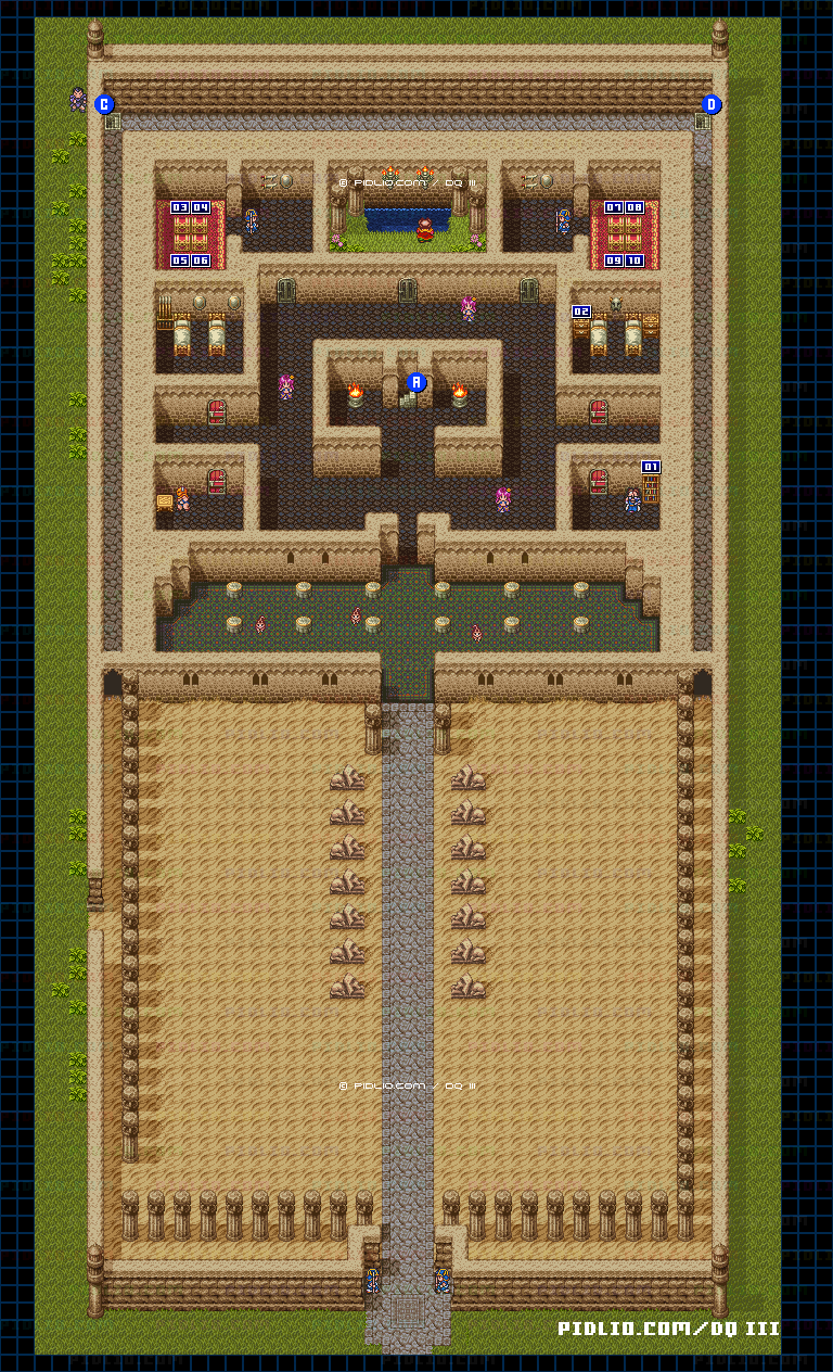 イシスの城・城内1階のマップ画像 ／ SFC版ドラゴンクエスト3攻略 ─ pidlio.com