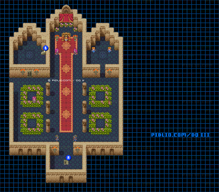 イシスの城・城内2階のマップ画像 ／ SFC版ドラゴンクエスト3攻略 ─ pidlio.com
