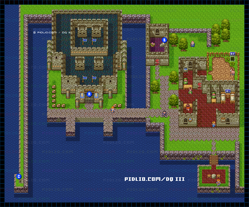 ポルトガの城・屋外のマップ画像 ／ SFC版ドラゴンクエスト3攻略 ─ pidlio.com