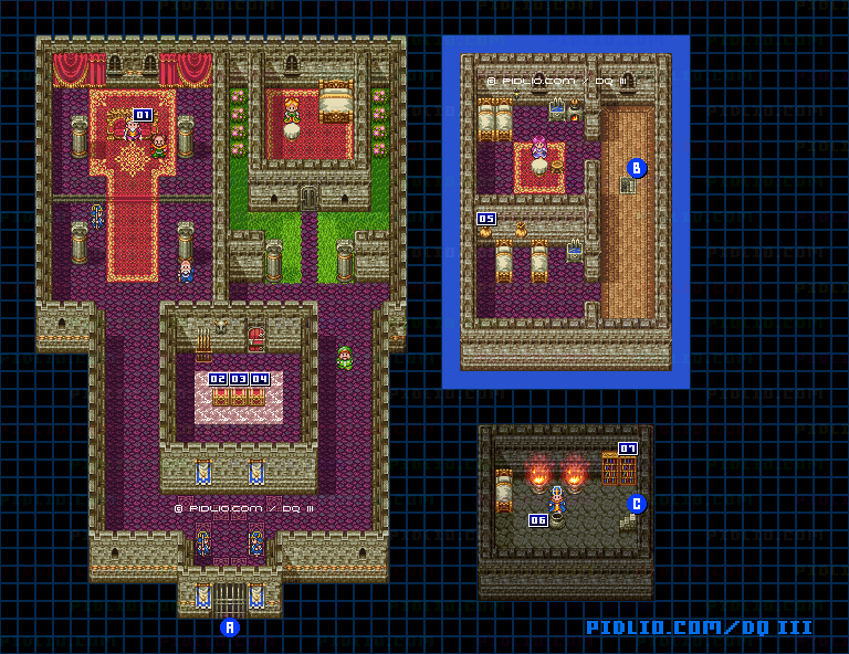 ポルトガの城・屋内のマップ画像 ／ SFC版ドラゴンクエスト3攻略 ─ pidlio.com