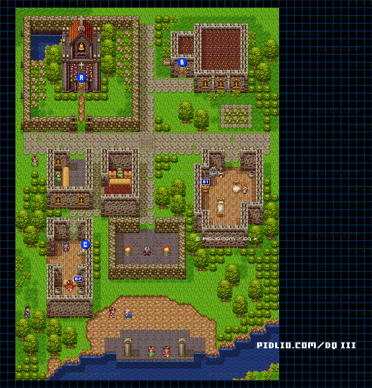 バハラタの町・屋外のマップ画像 ／ SFC版ドラゴンクエスト3攻略 ─ pidlio.com