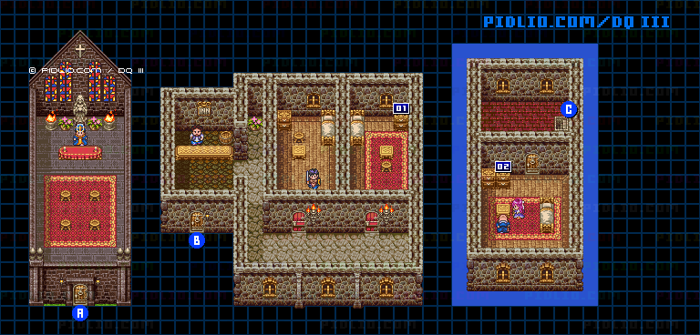 バハラタの町・屋内のマップ画像 ／ SFC版ドラゴンクエスト3攻略 ─ pidlio.com