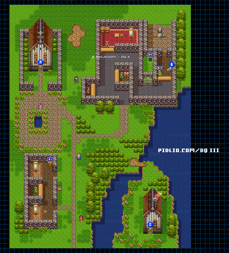 ムオルの村・屋外のマップ画像 ／ SFC版ドラゴンクエスト3攻略 ─ pidlio.com