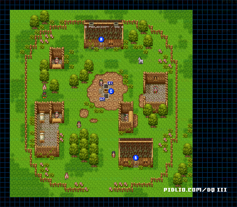 スーの村・屋外のマップ画像 ／ SFC版ドラゴンクエスト3攻略 ─ pidlio.com