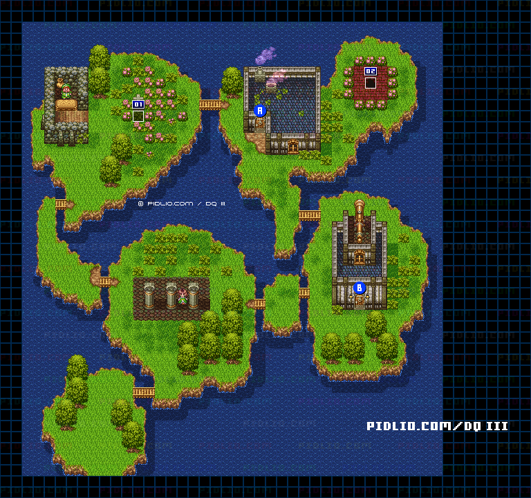 ルザミの村・屋外のマップ画像 ／ SFC版ドラゴンクエスト3攻略 ─ pidlio.com