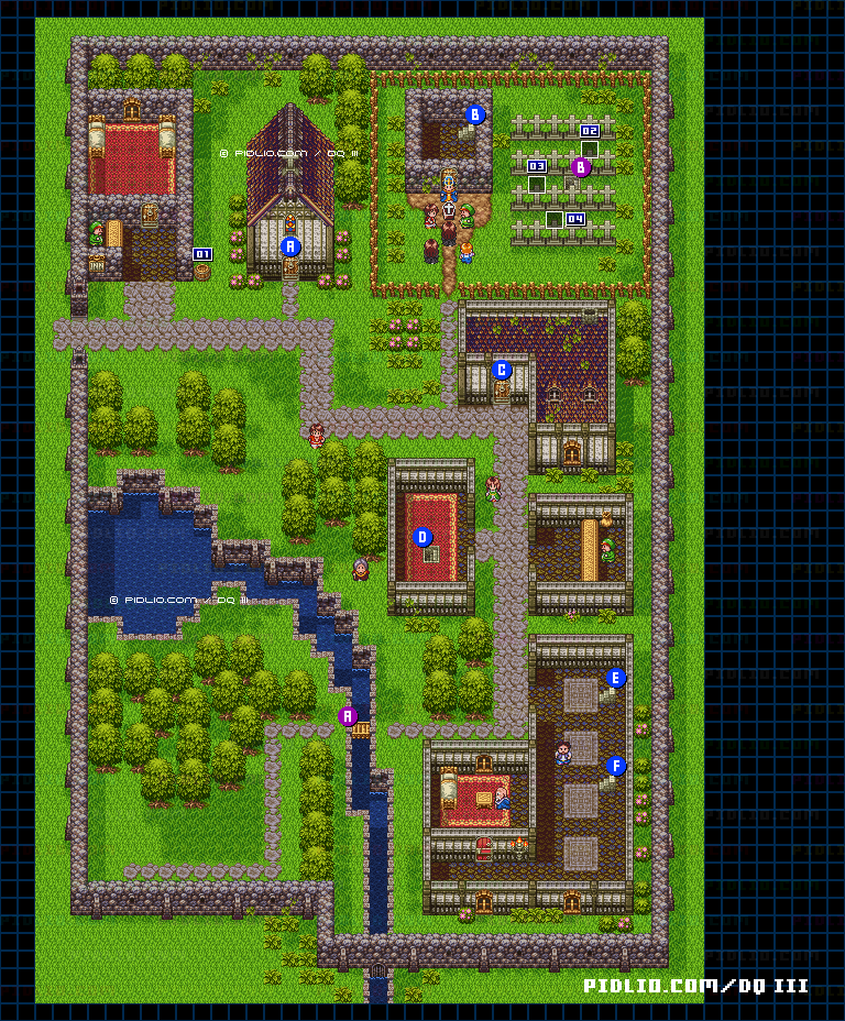 サマンオサ城下町・屋外のマップ画像 ／ SFC版ドラゴンクエスト3攻略 ─ pidlio.com