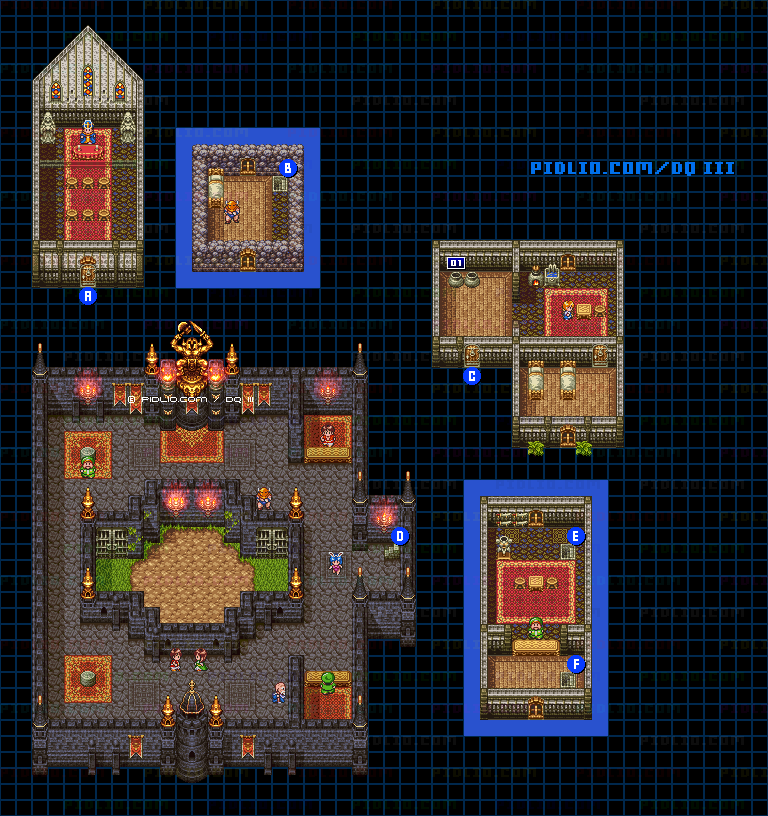 サマンオサ城下町・屋内のマップ画像 ／ SFC版ドラゴンクエスト3攻略 ─ pidlio.com