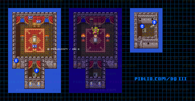 サマンオサの城・城内2階のマップ画像 ／ SFC版ドラゴンクエスト3攻略 ─ pidlio.com