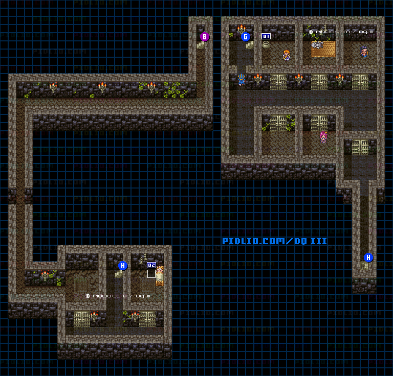 サマンオサの城・地下牢のマップ画像 ／ SFC版ドラゴンクエスト3攻略 ─ pidlio.com