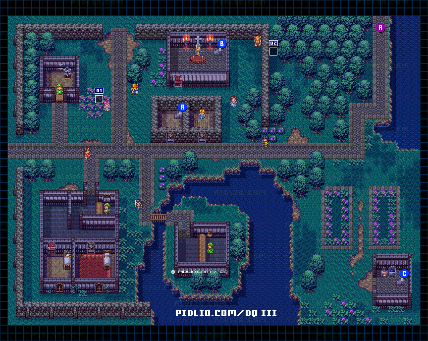 ラダトーム城下町・屋外のマップ画像 ／ SFC版ドラゴンクエスト3攻略 ─ pidlio.com