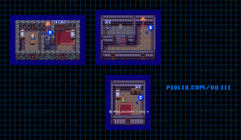 ラダトーム城下町・屋内のマップ画像 ／ SFC版ドラゴンクエスト3攻略 ─ pidlio.com