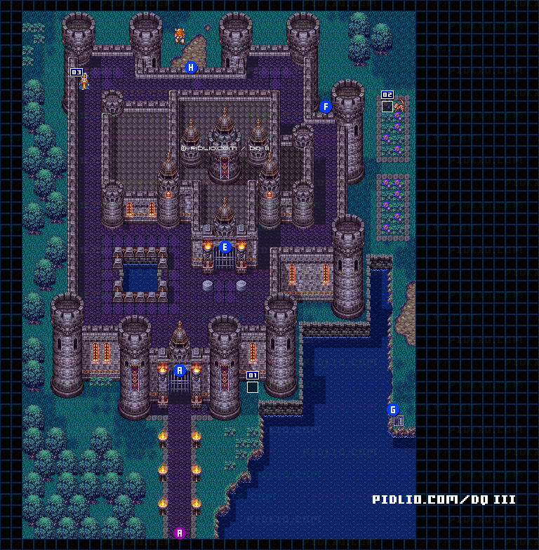 ラダトームの城・外観のマップ画像 ／ SFC版ドラゴンクエスト3攻略 ─ pidlio.com