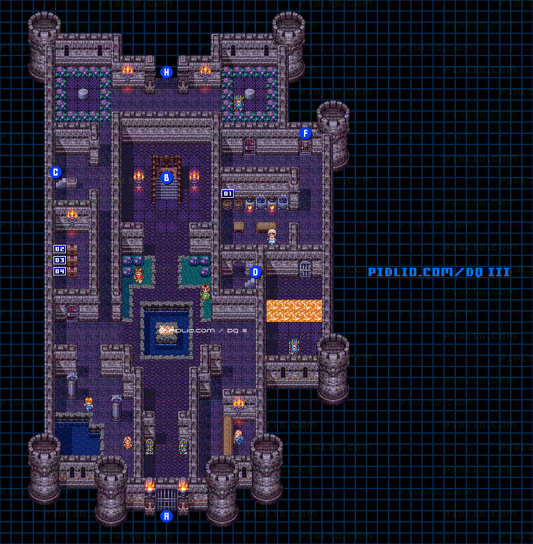 ラダトームの城・城内1階のマップ画像 ／ SFC版ドラゴンクエスト3攻略 ─ pidlio.com