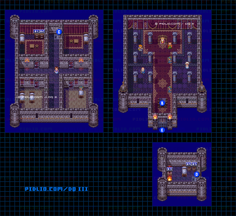 ラダトームの城・城内2階のマップ画像 ／ SFC版ドラゴンクエスト3攻略 ─ pidlio.com