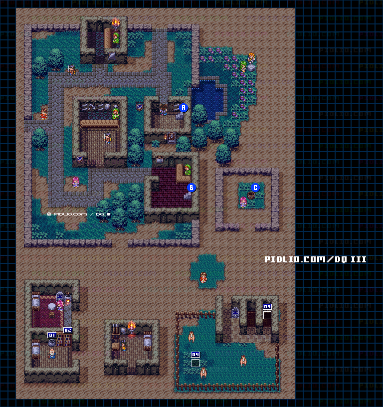 ドムドーラの町・のマップ画像 ／ SFC版ドラゴンクエスト3攻略 ─ pidlio.com