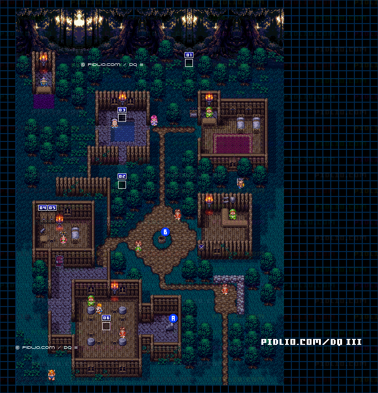 マイラの村・屋外のマップ画像 ／ SFC版ドラゴンクエスト3攻略 ─ pidlio.com