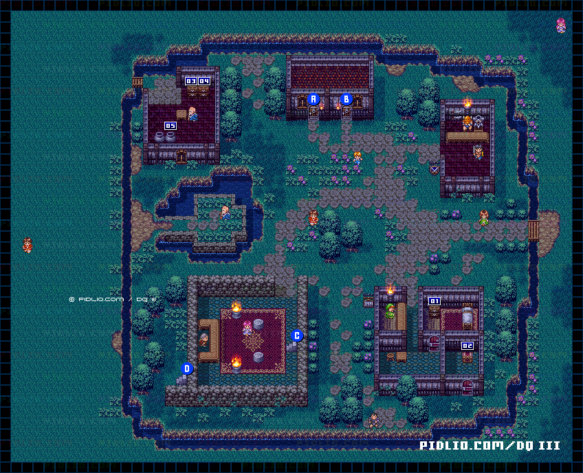 リムルダールの町・屋外のマップ画像 ／ SFC版ドラゴンクエスト3攻略 ─ pidlio.com