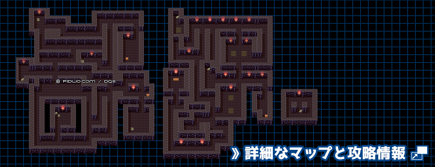 岩山の洞窟の簡易マップ画像 ／ SFC版ドラゴンクエスト3攻略 ─ pidlio.com