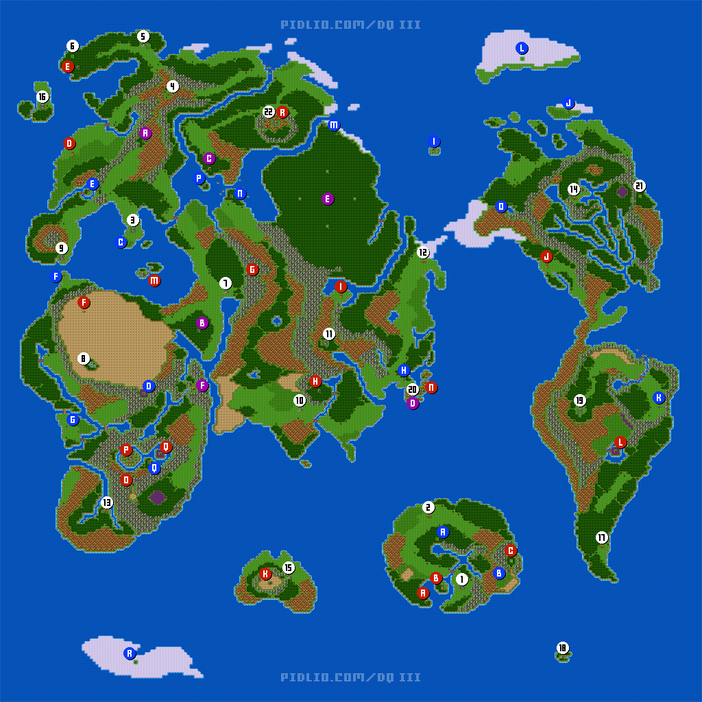 ワールドマップ（世界地図）画像 ／ SFC版ドラゴンクエスト3攻略 ─ pidlio.com