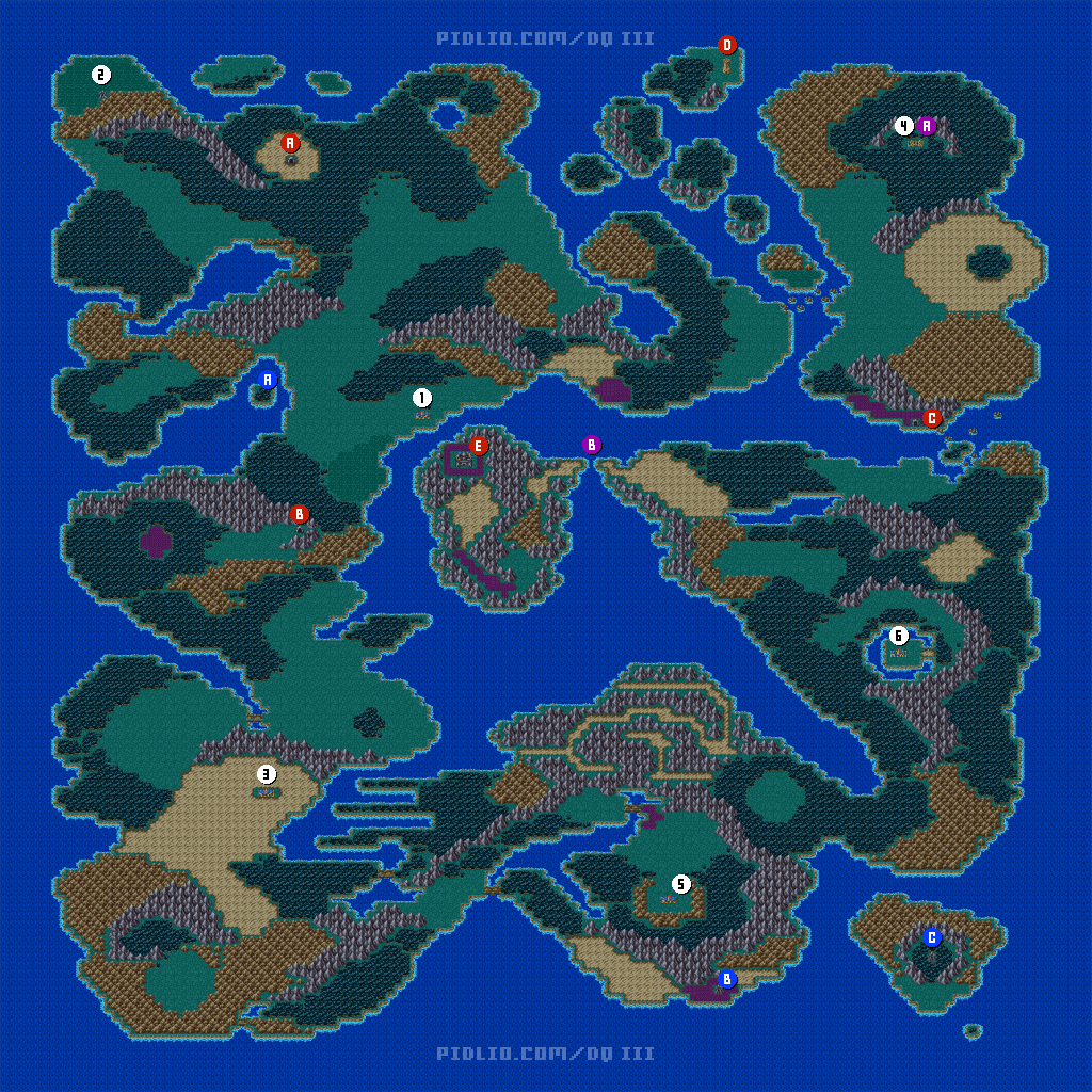 アレフガルドのワールドマップ画像 ／ SFC版ドラゴンクエスト3攻略 ─ pidlio.com